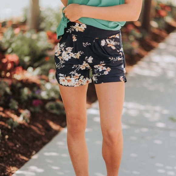 Pants - Navy Floral Harem Shorts